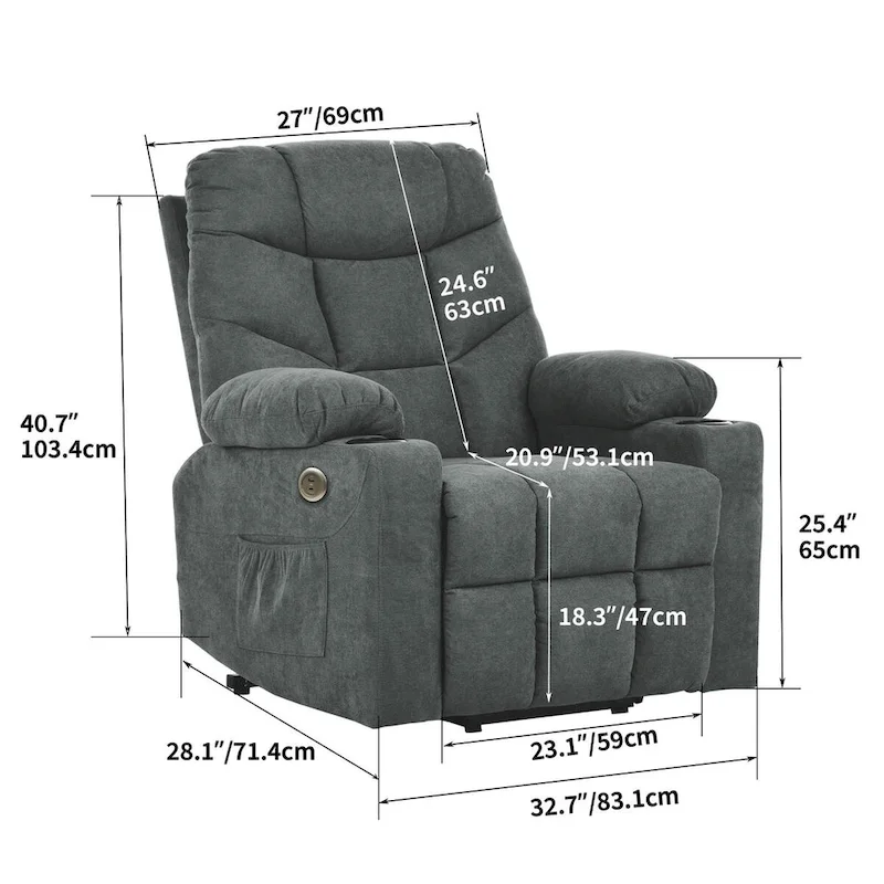 Moasis Flannel Massage and Heating Recliner Sofa Chair