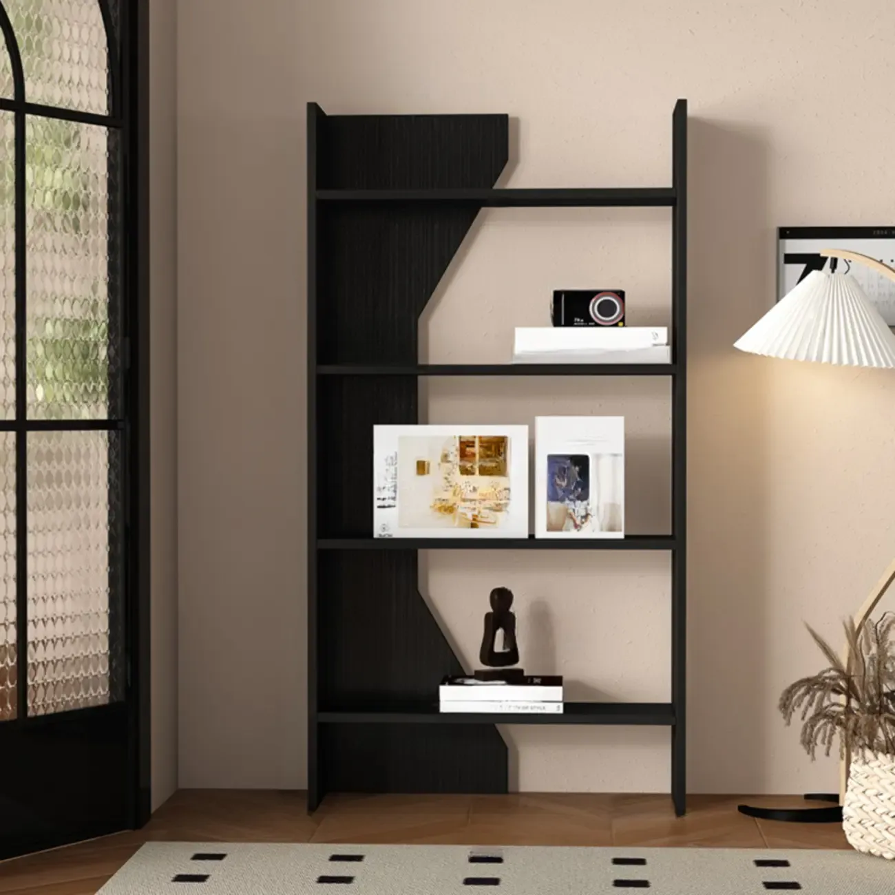 Simple Black Wood 5-Shelf Open Rectangle Bookcase