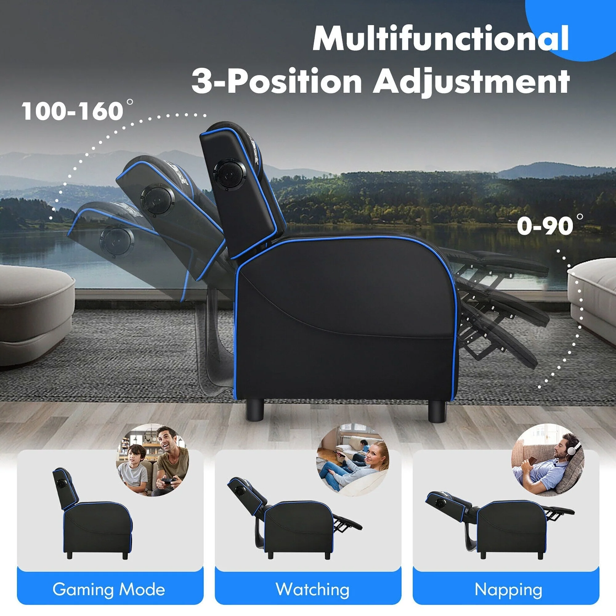 Gymax Massage Gaming Recliner Chair PU Leather Single Recliner Sofa