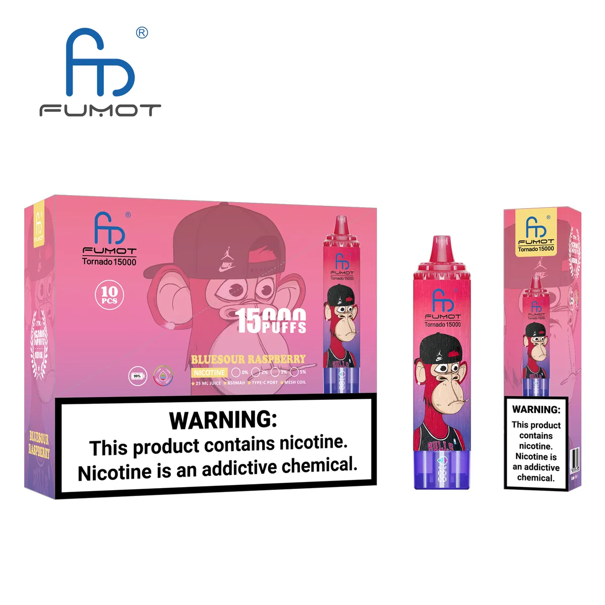 Fumot Tornado 15000 Bluesour Raspberry – 10er-Displaybox mit Einweg-Vape und Einzelpackung