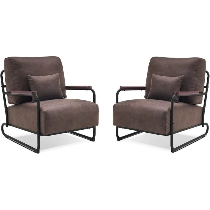 MCombo set of 2 Modern Accent Armchair with Steel Legs, Leathaire fabric HQ102