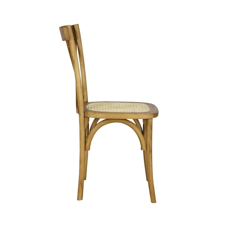 Colmar Classic Traditional X-Back Wood Rattan Dining Chair, Natural (Set of 2) by JONATHAN Y