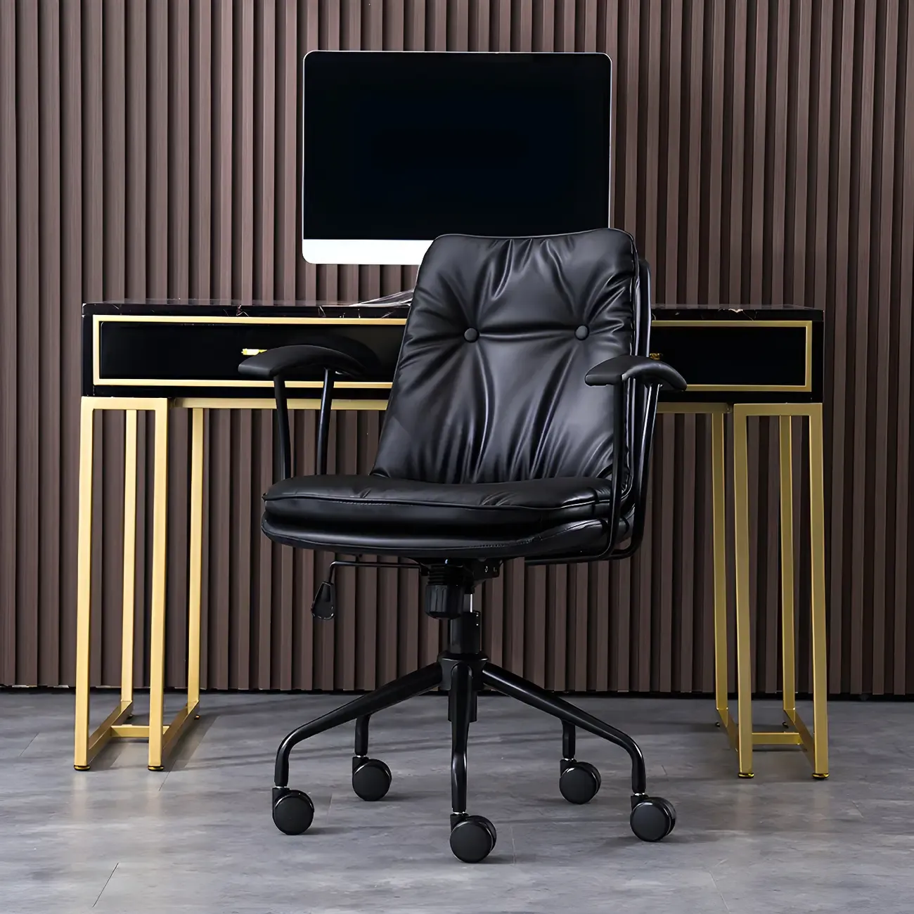 Modern Green Leather Swivel Tilt Office Chair