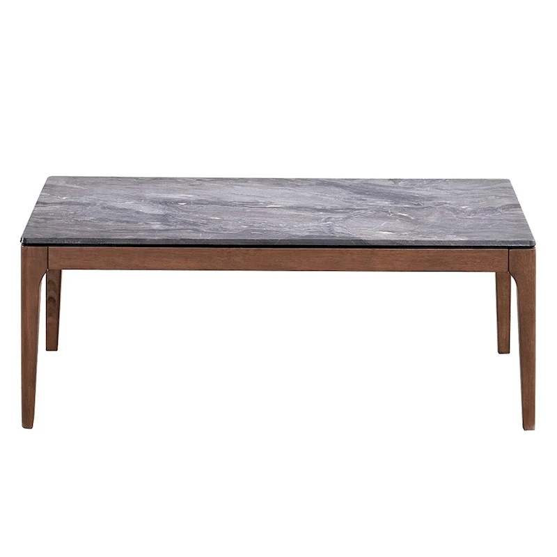 Evis Coffee Table, Rectangular 47 Inch Gray Faux Stone, Brown Wood
