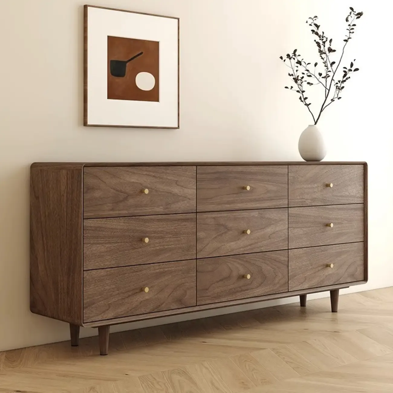 Mid-Century Modern Brown Wood Storage Cabinet for Living Room