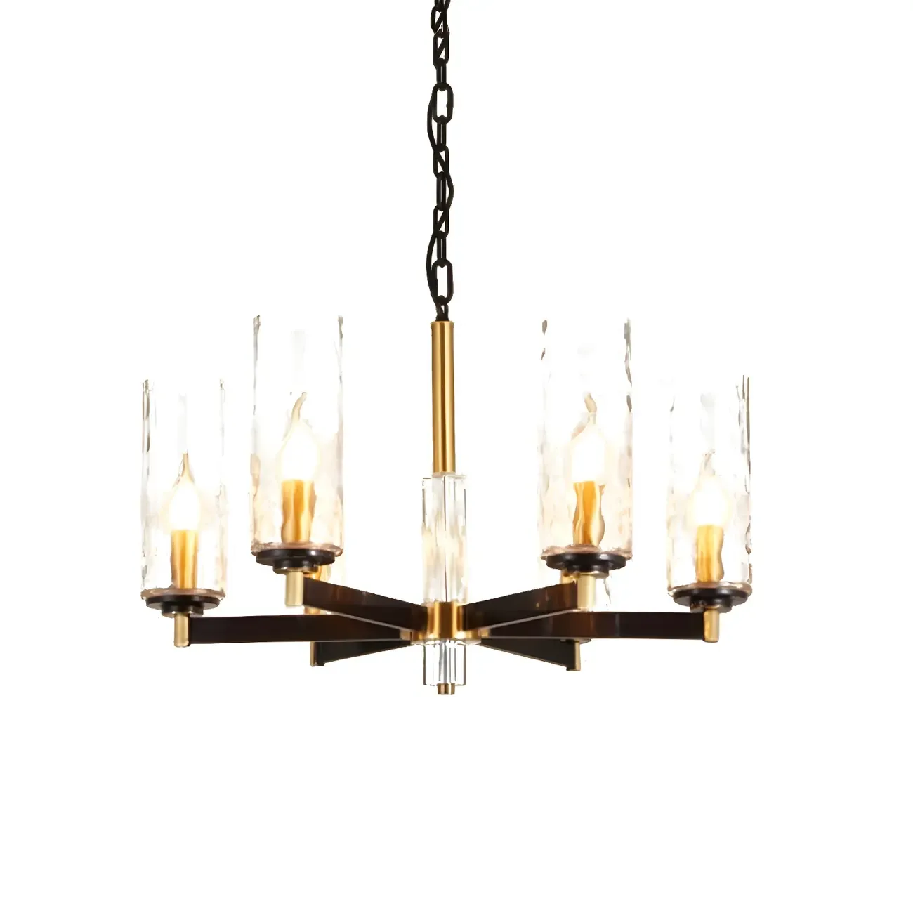 Modern Stylish Black-Gold Cylinder Glass Chandelier