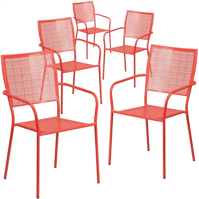5 Pack Indoor-Outdoor Steel Patio Arm Chair with Square Back