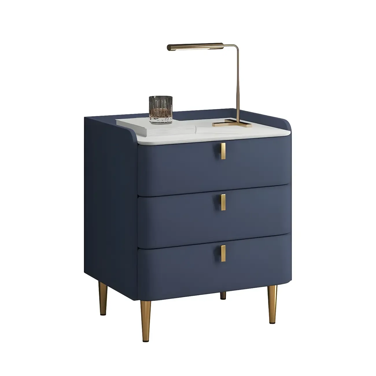 Glam Leather Sintered Stone Top Nightstand with Drawers