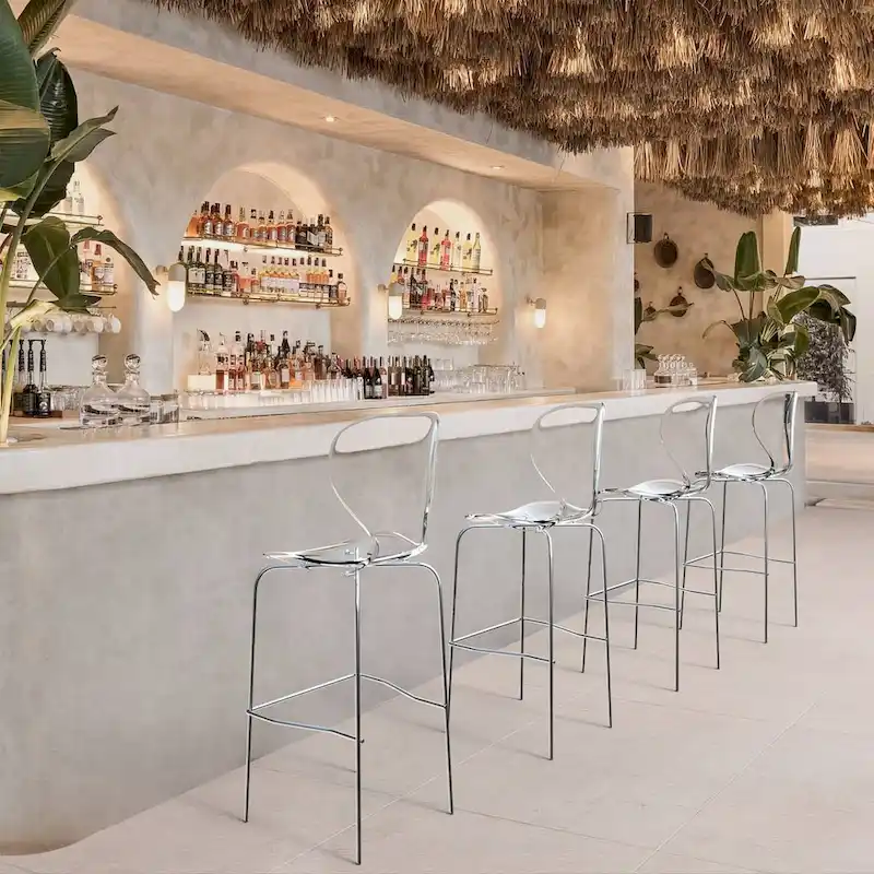 Acrylic Barstool with Steel Frame in Chrome Finish Oyster Series Set of 2