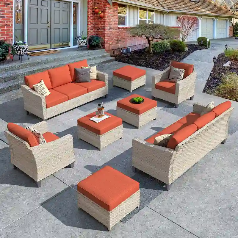 HOOOWOOO 8-piece Wicker Patio Furniture Conversation Sofa Set