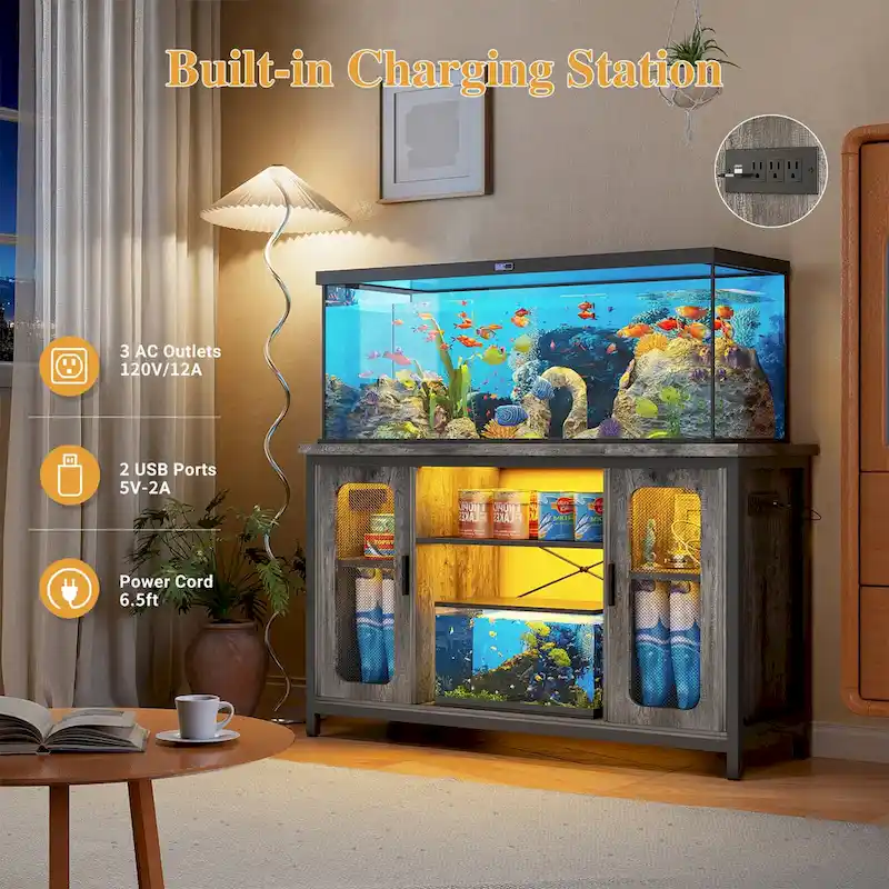 Reptile Tank Stand Fish Tank Stand with Power Outlets & LED Light