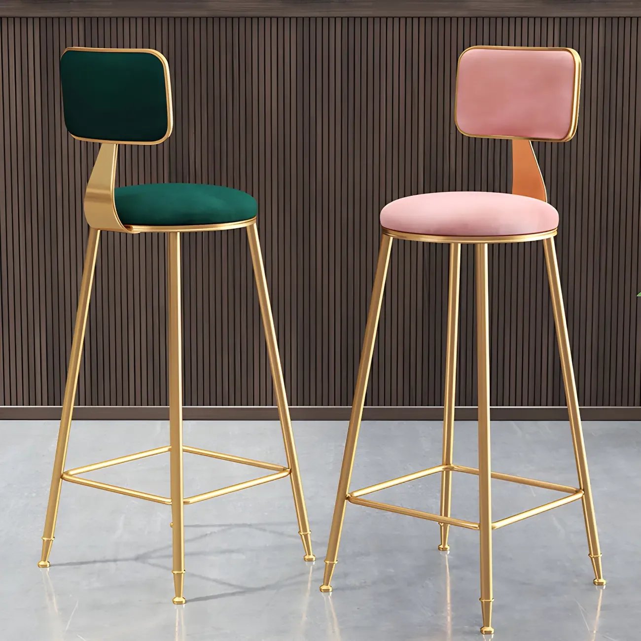 Round Velvet Upholstered Counter Bar Stools