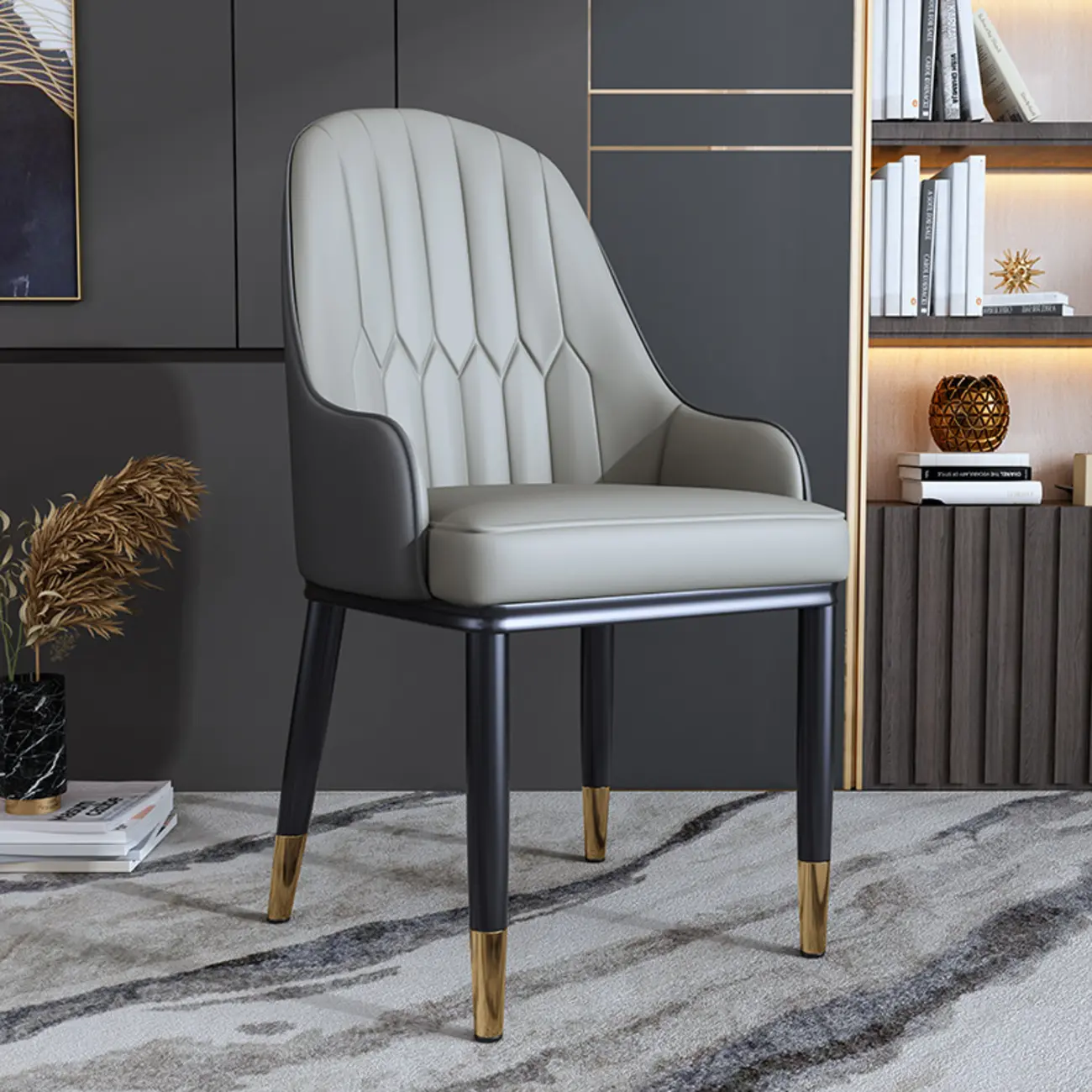 Glam Faux Leather Curved Back Armrest Dining Chair