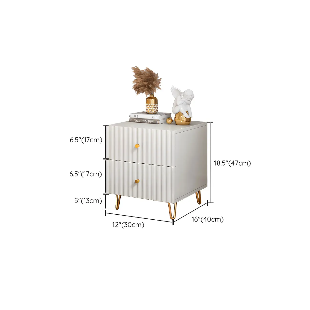 Modern Wooden Stripe Gold Accents Stylish Nightstand