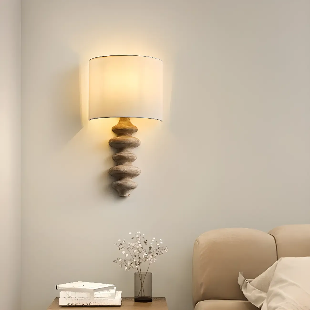 21H Modern Geometric Wooden Wall Sconce with Fabric Shade