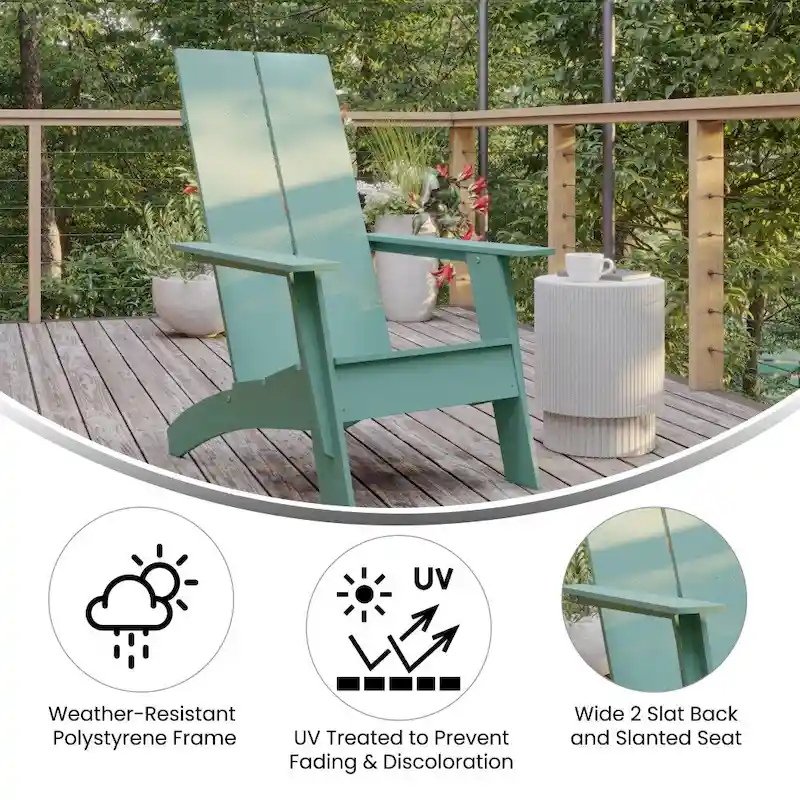 Modern Dual Slat Back Adirondack Style Chairs, Set of 2