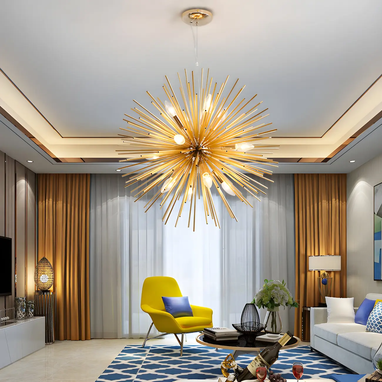 Unique Gold Sputnik Starburst Chandelier Height Adjustable