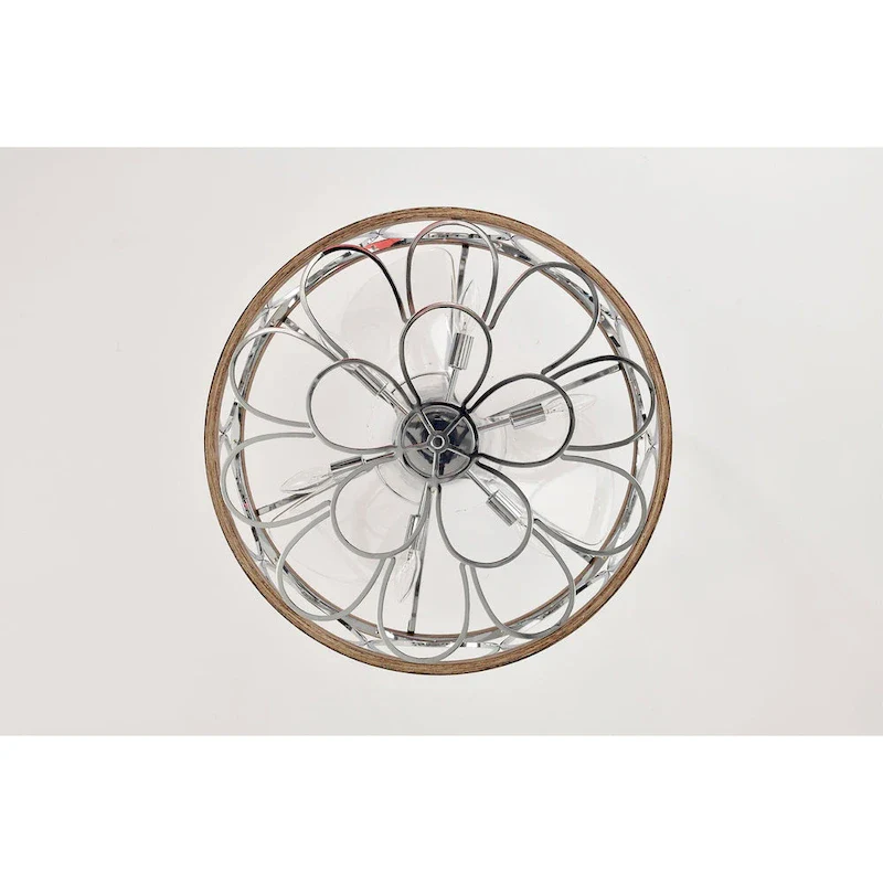 Ofelia 24-inch Chrome and Faux Wood 6 Lights 3 Blades Lighted Ceiling Fan with Remote