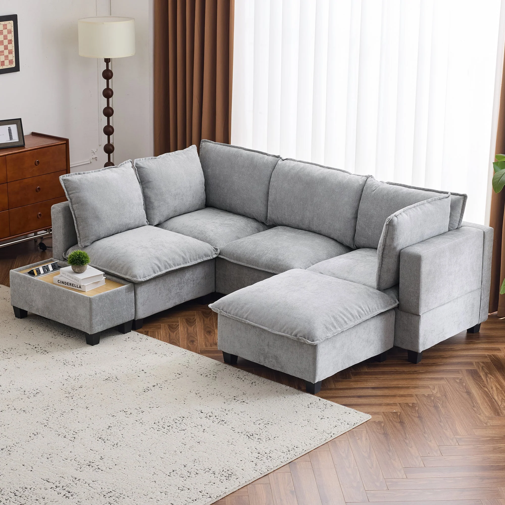 Walker Edison | Cloud Chenille Modular Sectional Sofa with Coffee Table