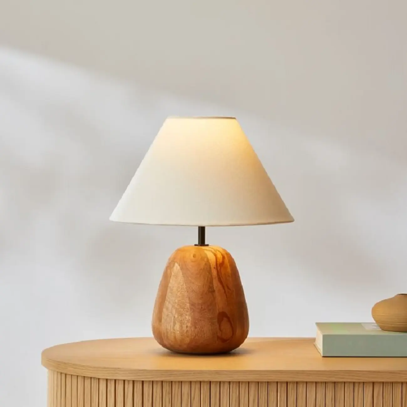 Rustic Wooden White Table Lamp Plug-in for Residential