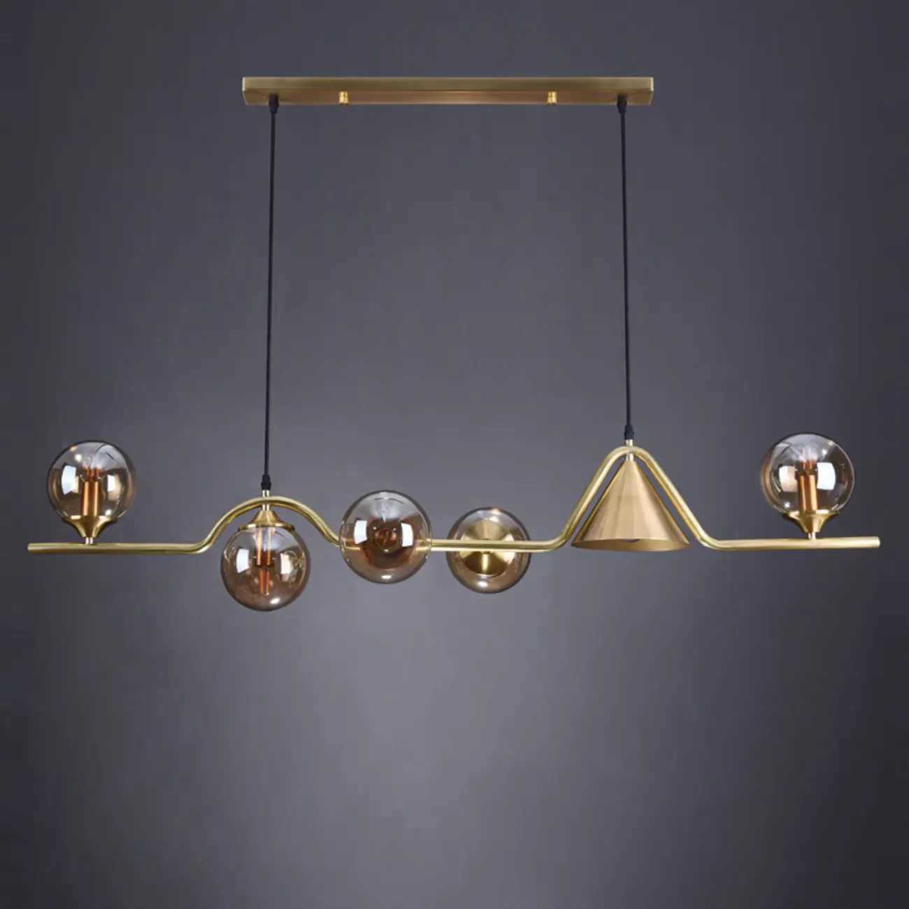 Dining Area Modern Brass Glass LED Island Pendant Light