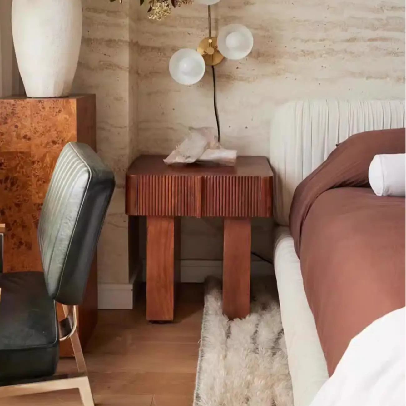 Modern Natural Wood Dual-Pedestal Drawer Nightstand