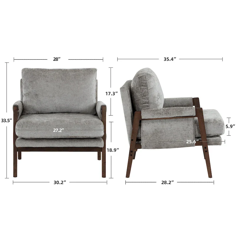 Mid-Century Modern 30 W Chenille Upholstered Accent Leisure Armchair