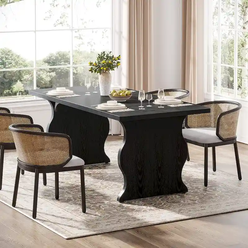Modern Dining Table, 63 Rectangular Kitchen Table Black Dinner Table