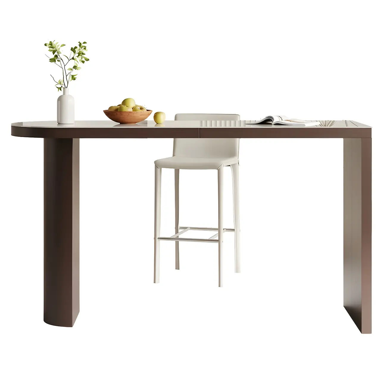 Modern White Stone Brown Wood Dual Pedestal Bar Tables