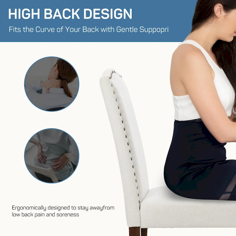 Dining Chairs Set of 2, Upholstered Dining Room Chairs Fabric Kitchen Chairs with Solid Wood Frame and Nailhead Trim