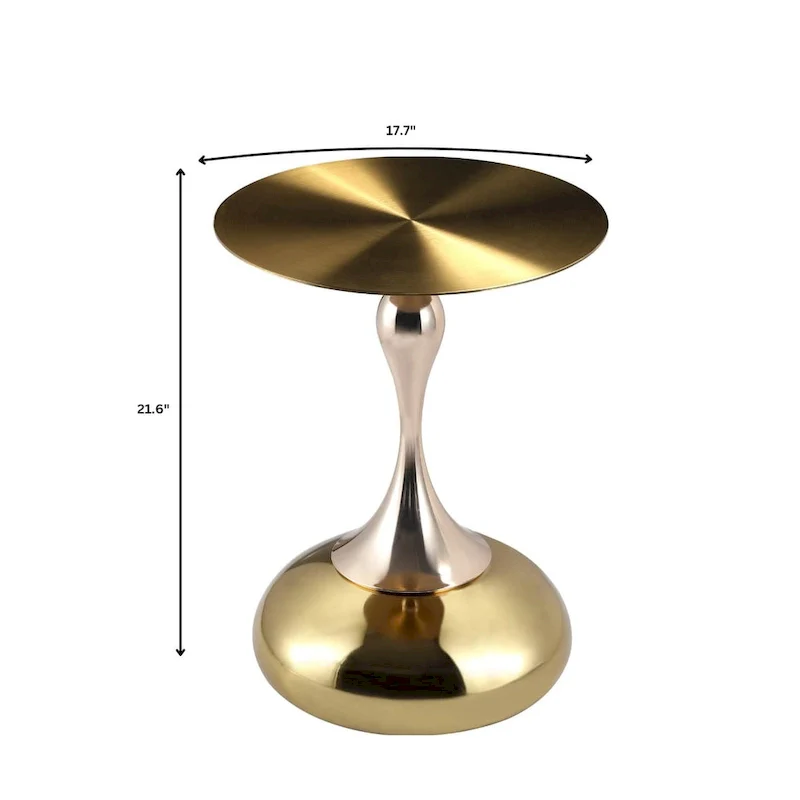 Savoy 18-Inch Round Side Table in Gold Stainless-Steel End Table with a Round Pedestal base