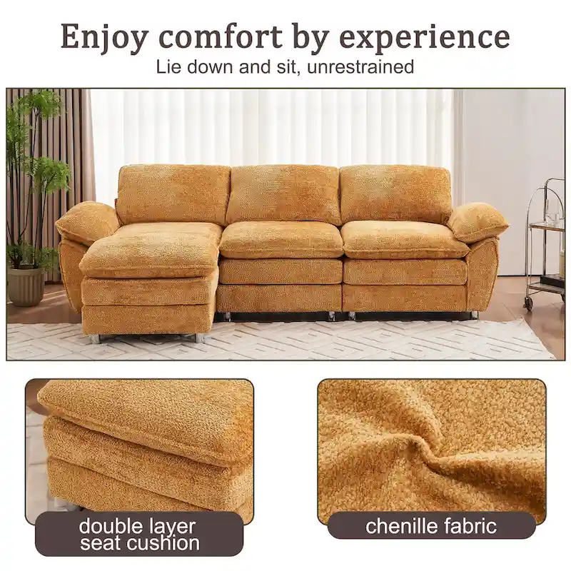 Yellow 101.6 Chenille L-Shaped Sectional Sofa with Ottoman