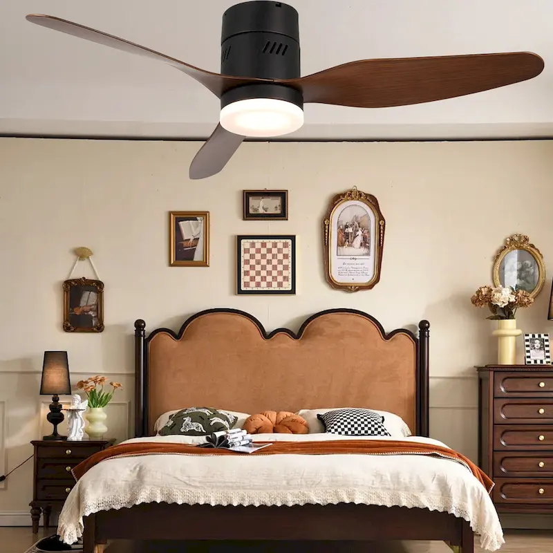 Bella Depot 46  Flush Mount Ceiling Fan with LED Light and Remote 6-Speed Reversible Fan