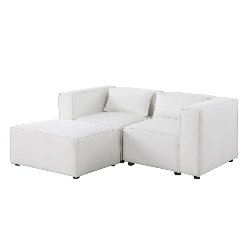 Chenille Fabric Sofa with Legs and Ottoman