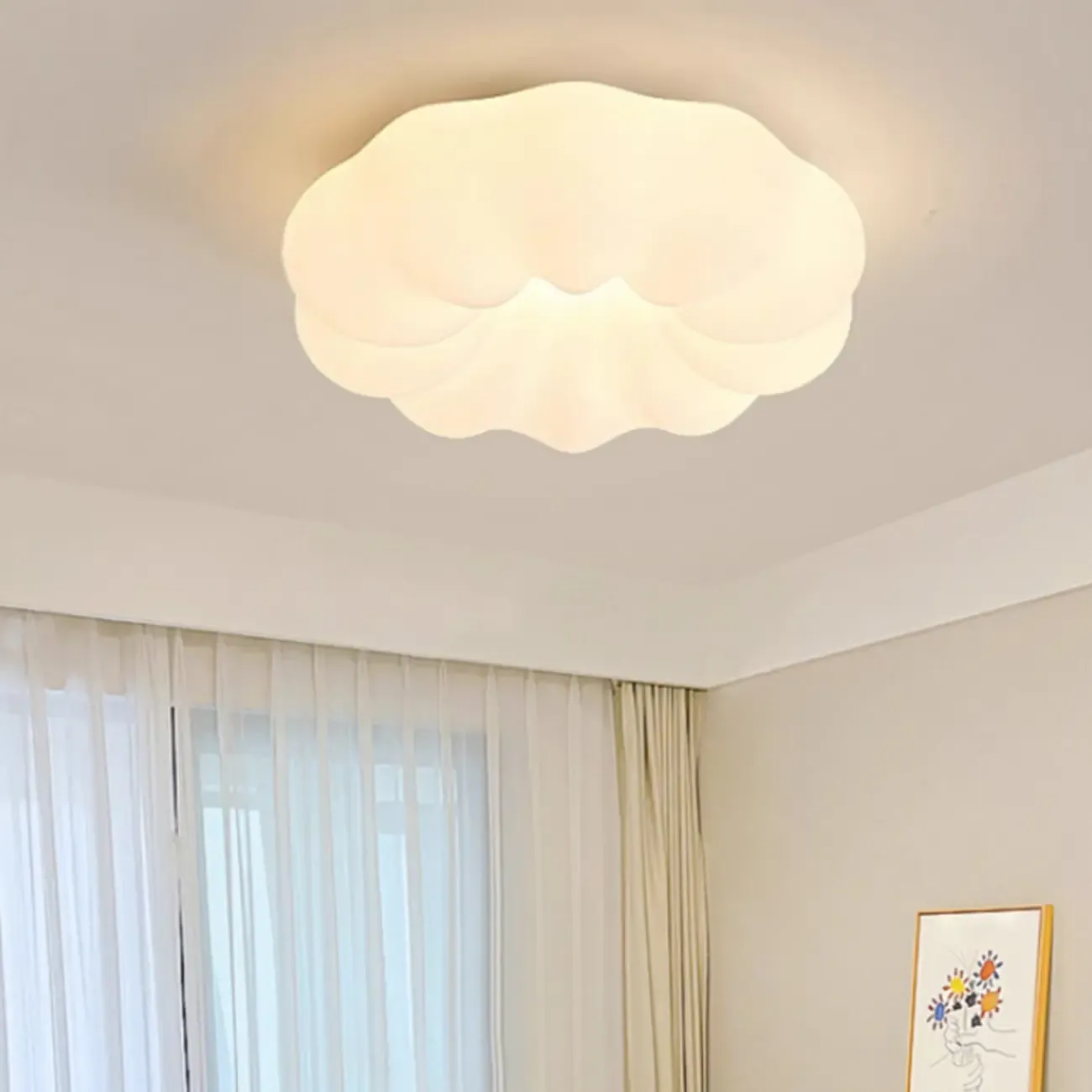 Modern White Geometric LED Dimmable Flush Mount Ceiling Light