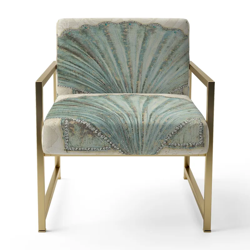 Designart Seastar And Blue Sea Shell II Upholstered Nautical & Coastal Accent Chair - Arm Chair