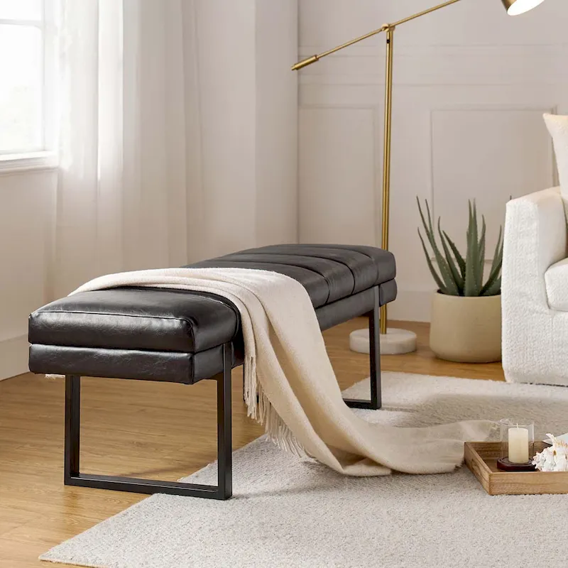 Laurens Modern 52.5 Channel Tufted Bench with Mental Legs by HULALA HOME