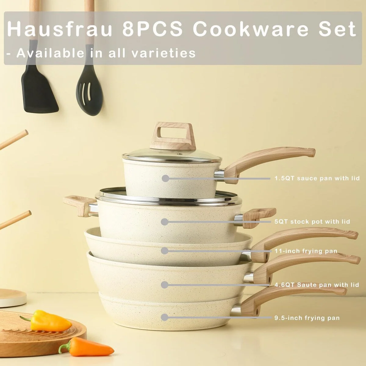 Pots and Pans Set Non stick, Ceramic Cookware Set Nonstick Kitchen Cooking Set w/Frying Pan Saucepan Saute Pan Casserole