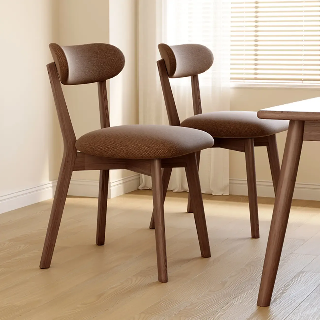 Walnut Wood Mid-Century Modern Upholstered Dining Chair