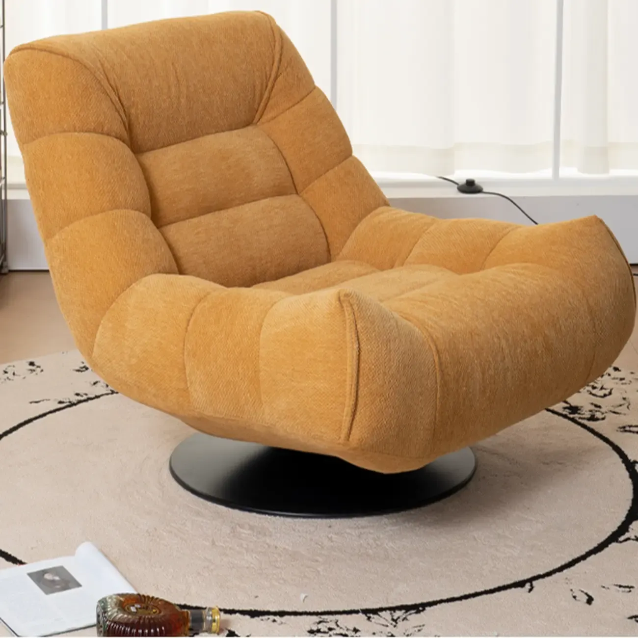 Yellow Trufted Chenille Fabric Swivel Accent Chair