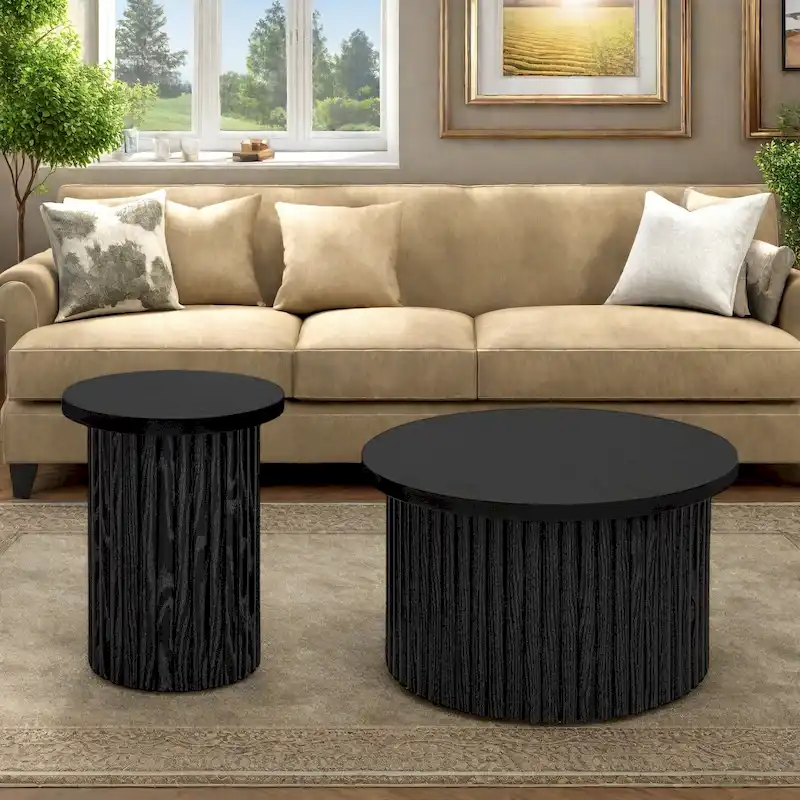 MDF Coffee Table Set with Vertical Slatted Legs, Non-Slip Pads, and Versatile Combination Design