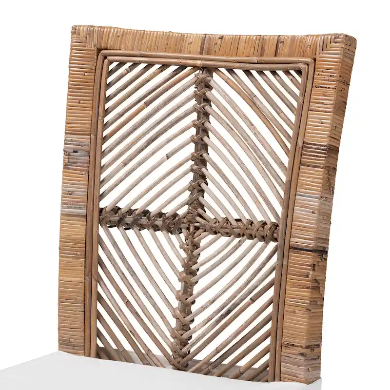 Laluna Modern Bohemian Rattan/ Mahogany Wood Dining Chair with Cushion