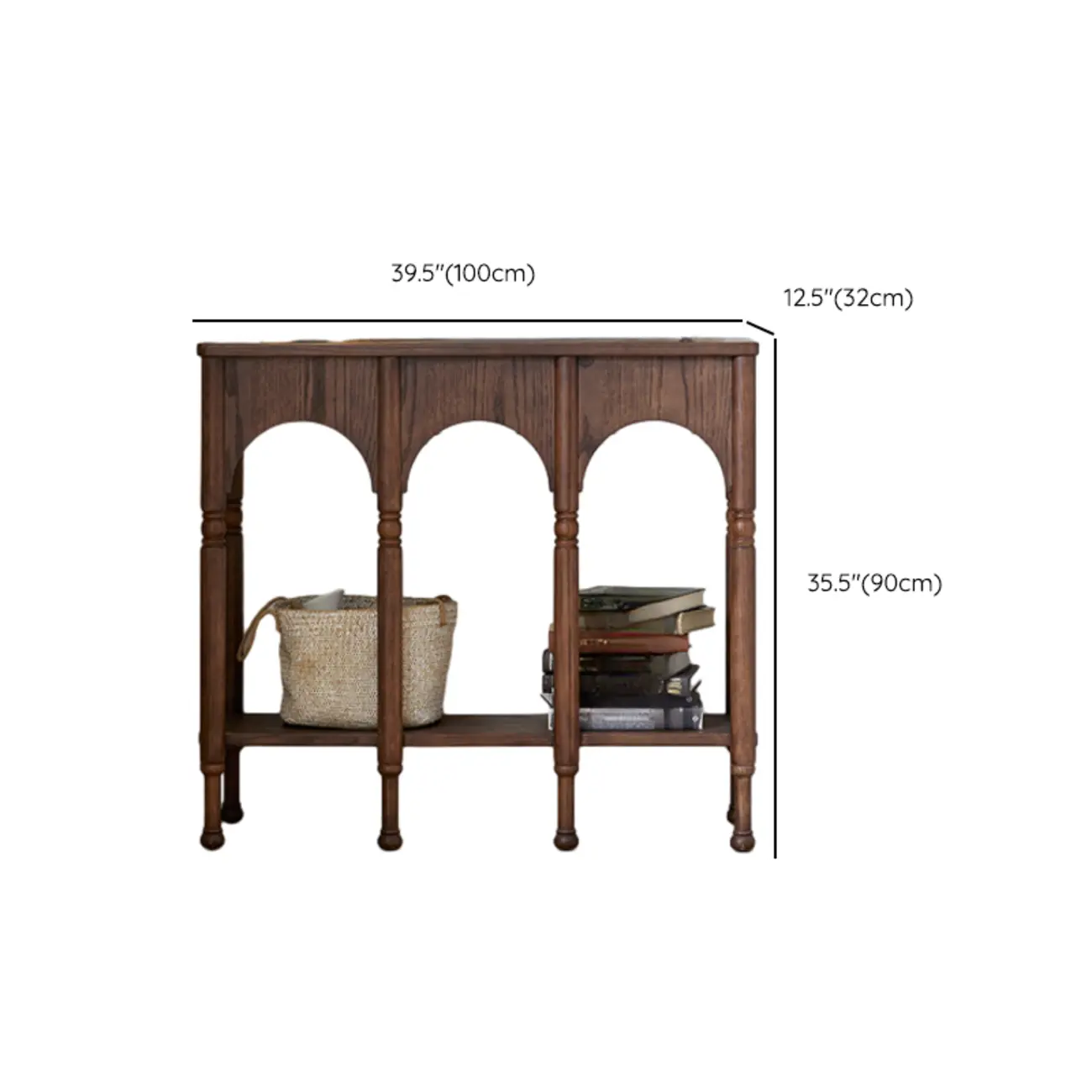 Rectangular Wood Brown Console Table with Shelves