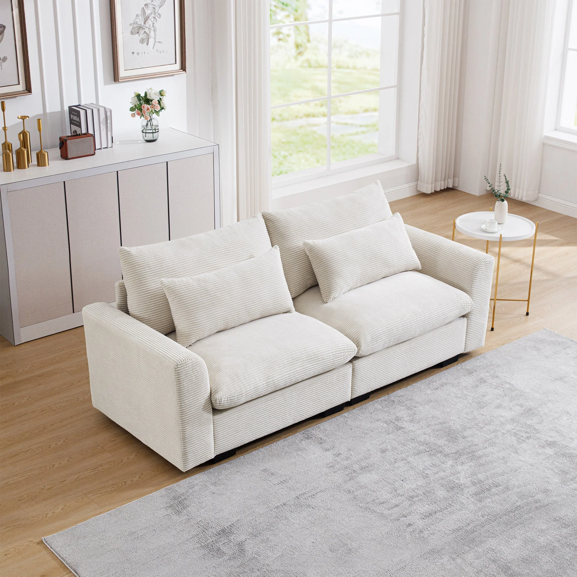 Walker Edison | Beige Corduroy Deep Seat Loveseat Couch