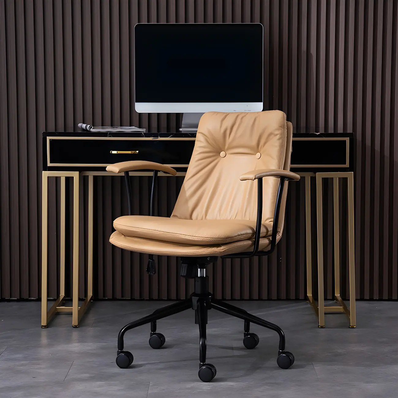 Modern Green Leather Swivel Tilt Office Chair