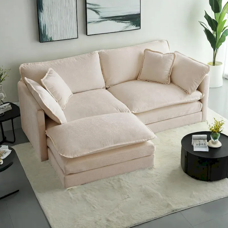 3-Piece Modular Chenille Upholstered L-Shaped Sectional Sofa with Ottoman