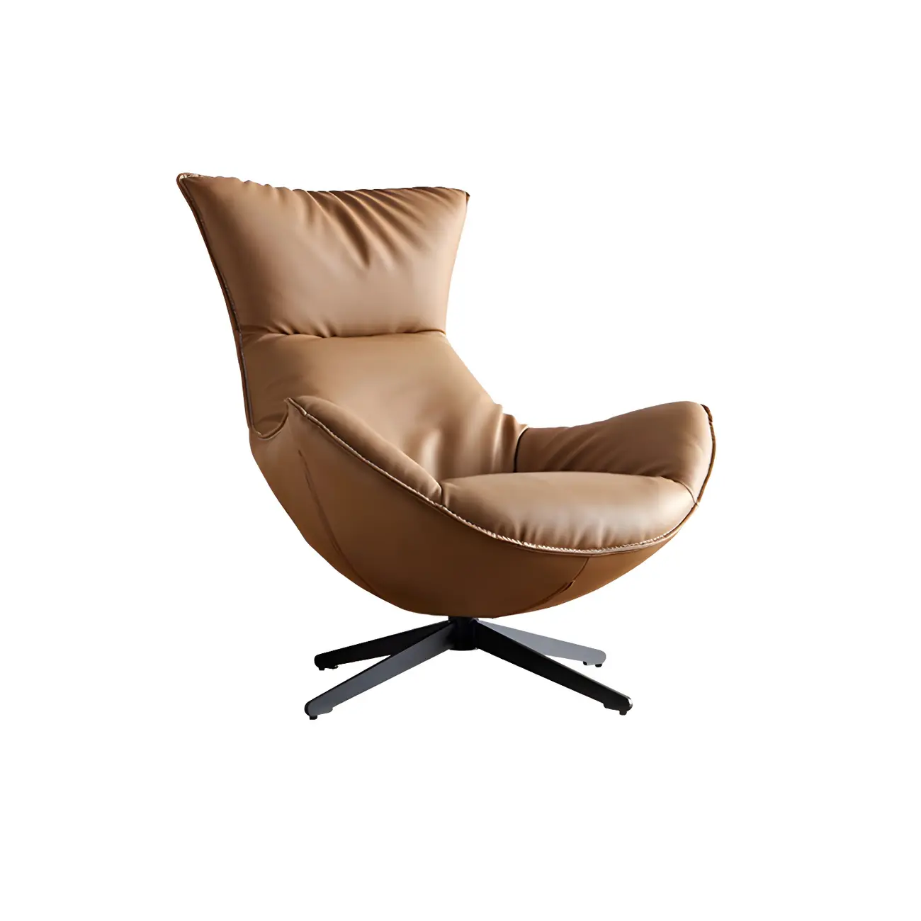 Modern Leather Brown Lounge Chair with Ottoman