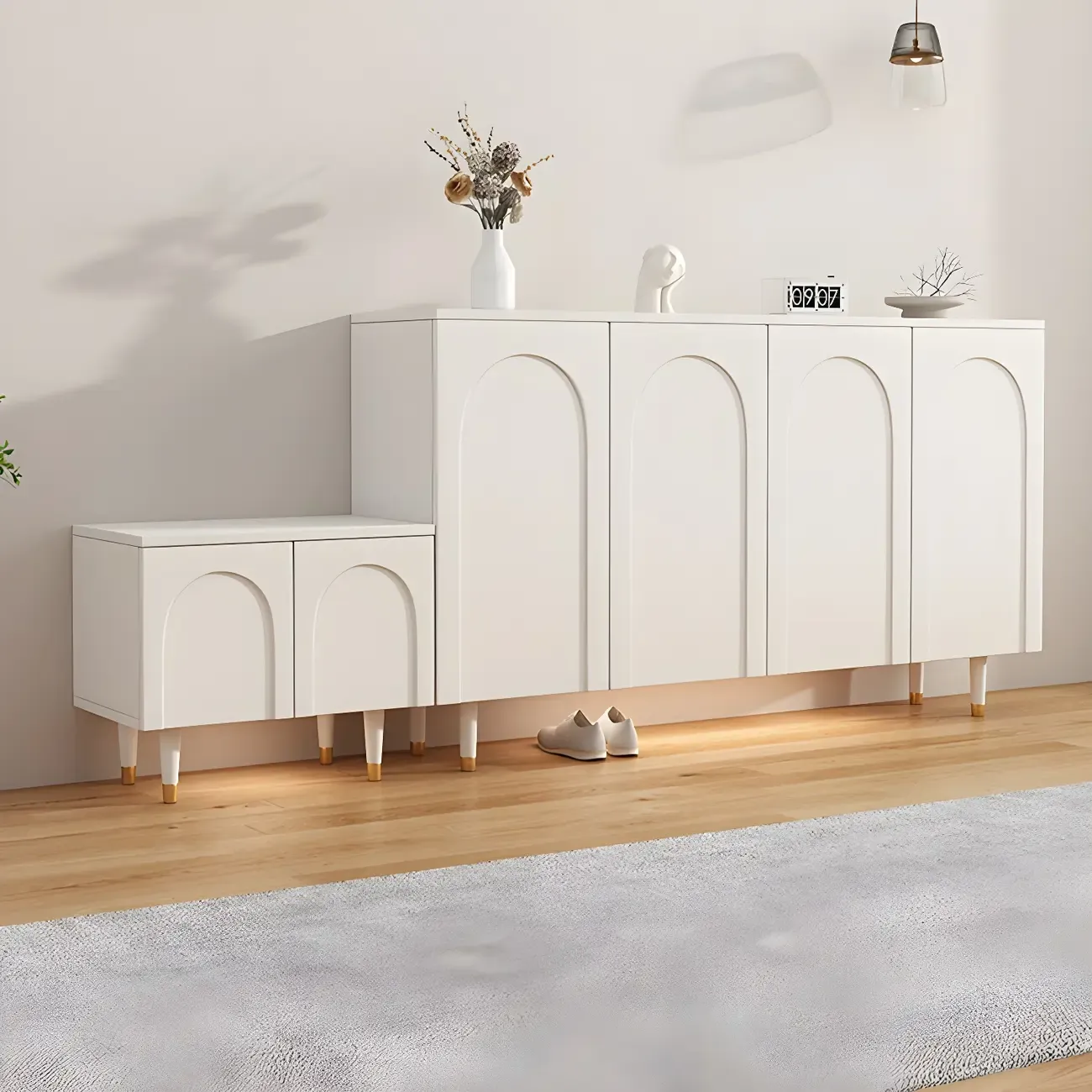 Green Wood Shoe Cabinet with Adjustable Shelves