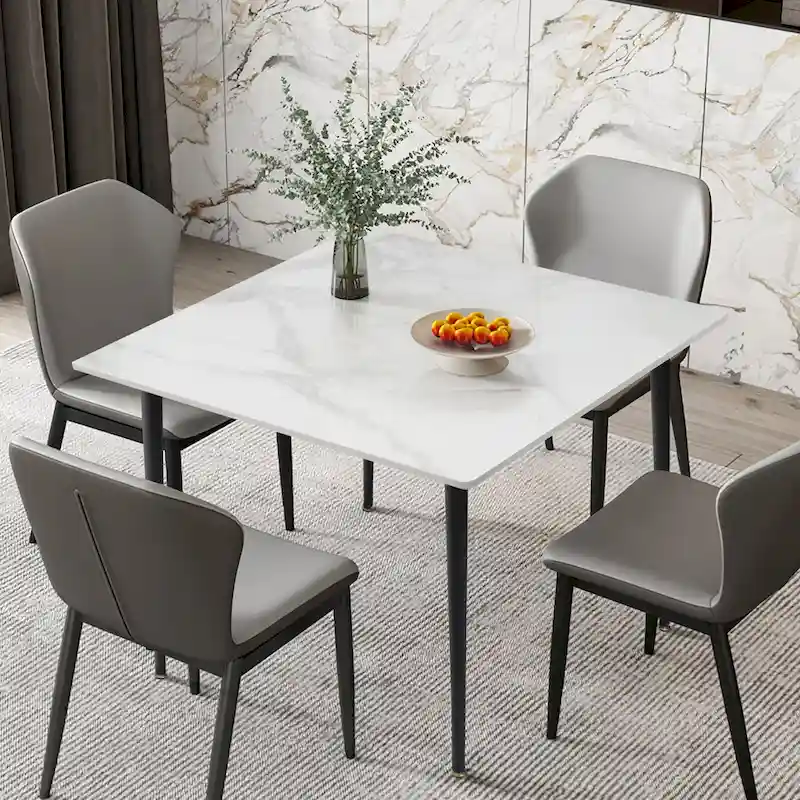 Modern Slate Kitchen Dining Table with Sintered Stone Top Metal Legs (Table Only) - 31.5x31.5x30 inch
