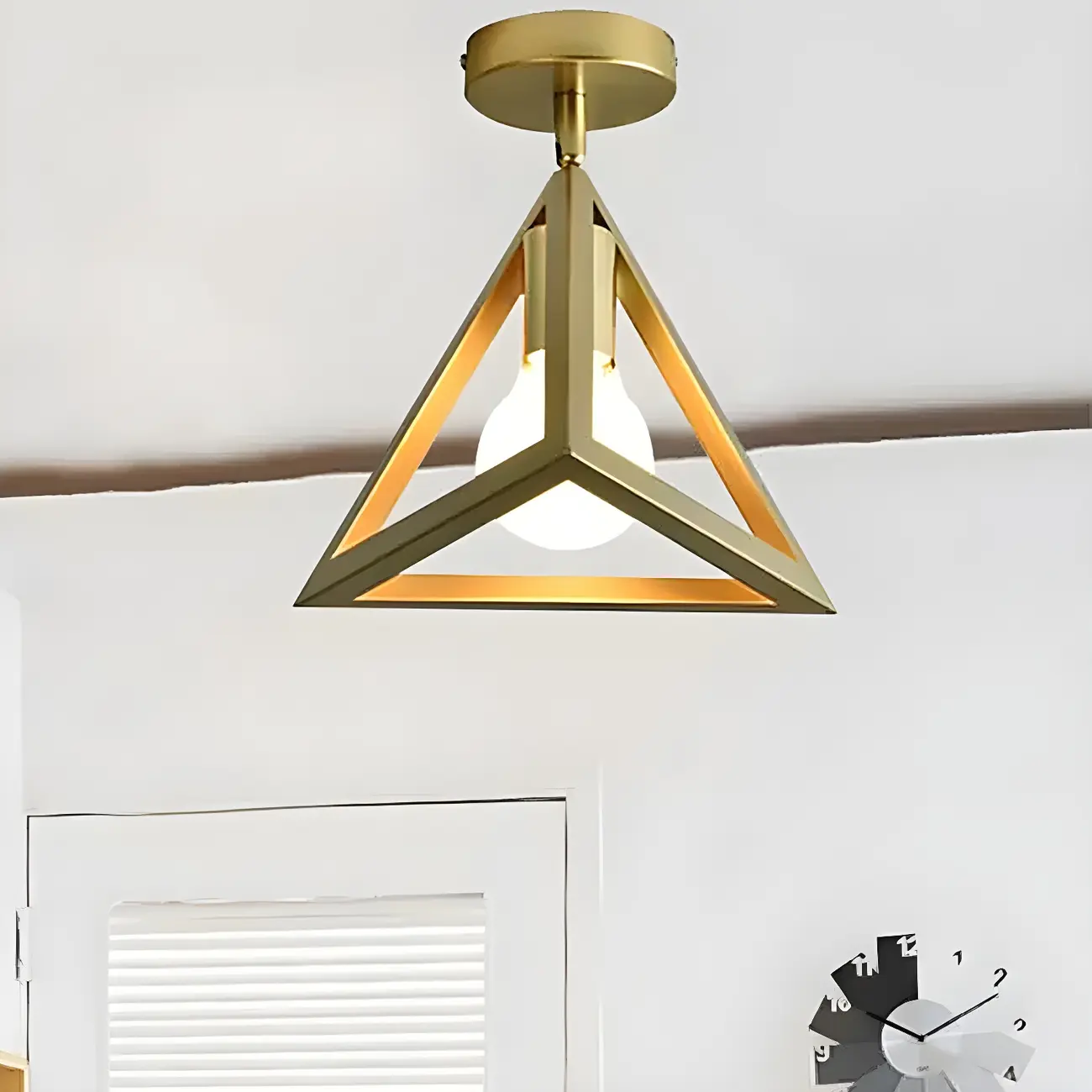 Industrial Brass Dome Semi Flush Metal Ceiling Light